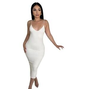 NWT Naked Wardrobe White Deep Scoop Fitted Dress LARGE
